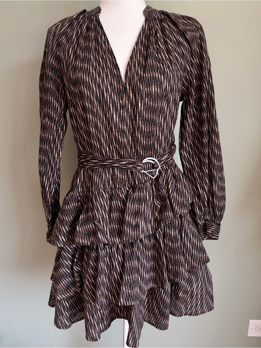 Banana Republic Tiered Ruffle Mini Dress | Black/Brown | XS